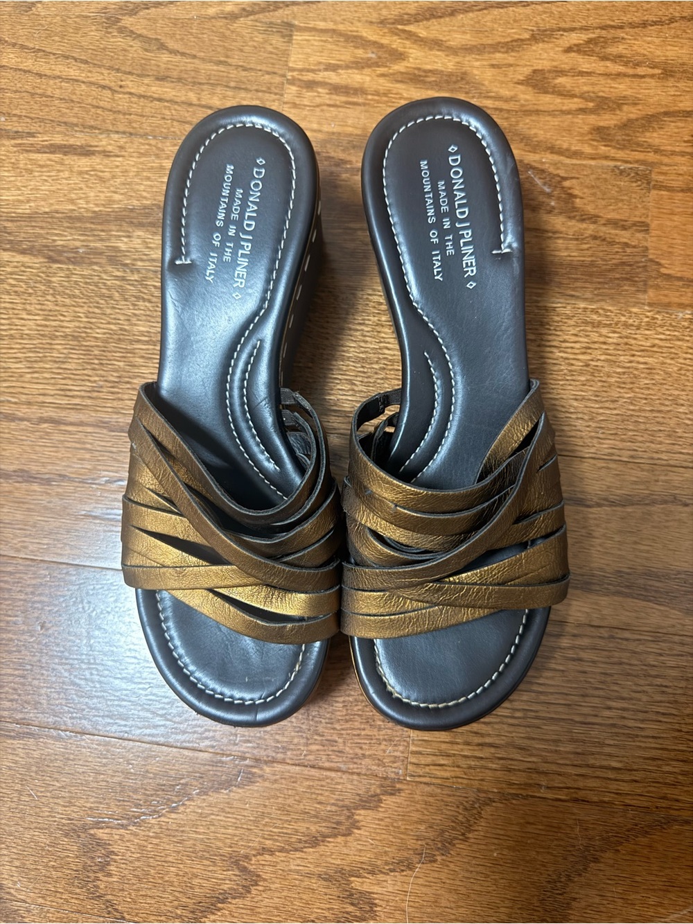 Donald J Pliner “Siena” Bronze Metallic Woven Wedge Sandals | 9.5
